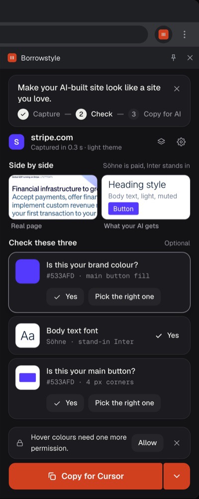 Borrowstyle side panel in dark mode